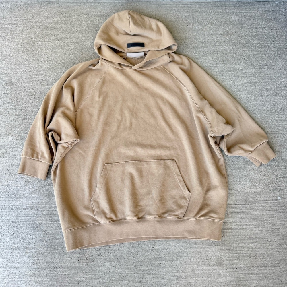 Fear of God Essentials Men's Hoodie L Beige Tan Pullover 77โ Graphic Back